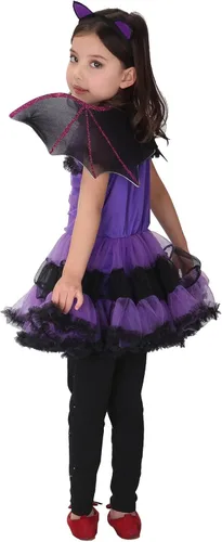 Vista 5 de Disfraz de murciélago para niñas, disfraz de tutú de bruja, disfraz de cosplay con escoba de bruja desmontable