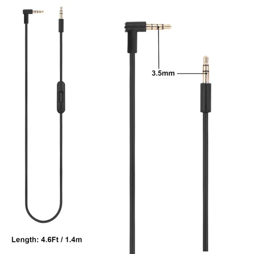 Vista 2 de Solo 3 cable de audio de repuesto con micrófono en línea y control de volumen compatible con Beats Headphone