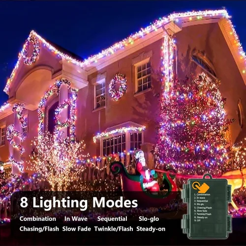 Vista 2 de ITICdecor Guirnalda de luces de Navidad de 33 pies, 100 LED, impermeable, funciona con pilas, 8 modos de luces decorativas para interiores