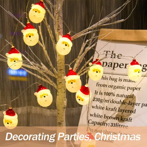 Vista 3 de Luces de cadena de Navidad 10 piezas Luces de cadena de muñeco de nieve Impermeables Luces de hadas de Navidad Alimentadas por batería Decoración