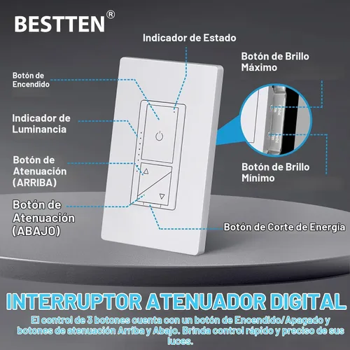 Vista 5 de BESTTEN Interruptor de atenuación LED digital delgado con interruptor