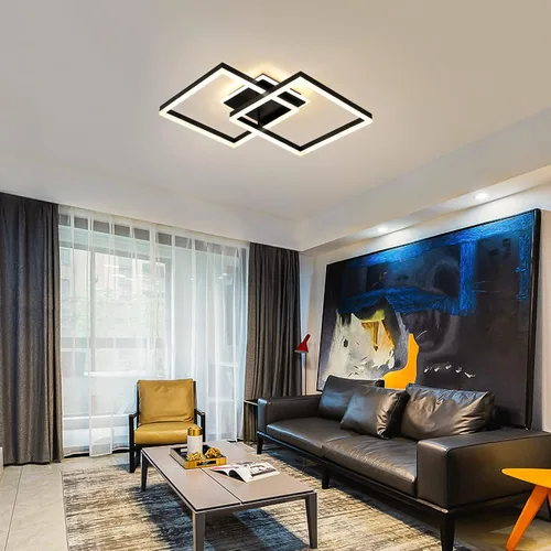 Vista 4 de Lámpara de techo LED moderna, regulable de 2 cuadrados con control remoto, lámpara de techo de metal acrílico empotrada para sala de estar