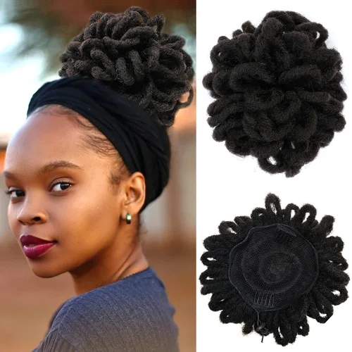Vista 28 de DreadLocks Chignons Afro High Puff Cola de Caballo con Cordón Moño de Cabello Postizos Faux Locs Chignons con Clip Cola de Caballo para Mujeres