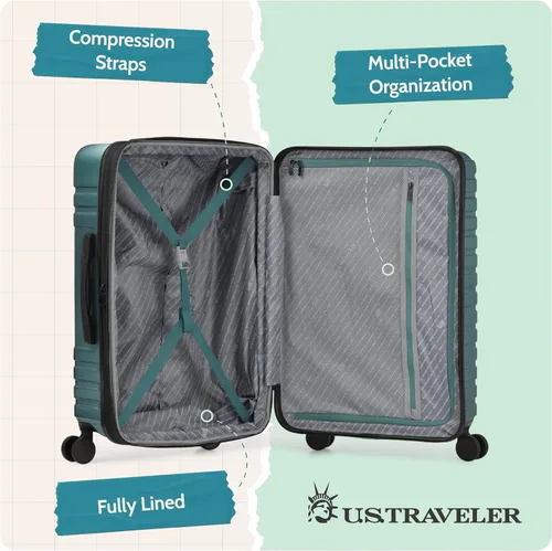 Vista 4 de U.S. Traveler Boren - Maleta de viaje extensible rígida con 8 ruedas giratorias, color verde azulado, juego de 2 piezas
