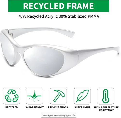 Vista 3 de JIM HALO Gafas de sol polarizadas recicladas para hombres y mujeres, retro Y2K Cat Eye Sports Googles UV400