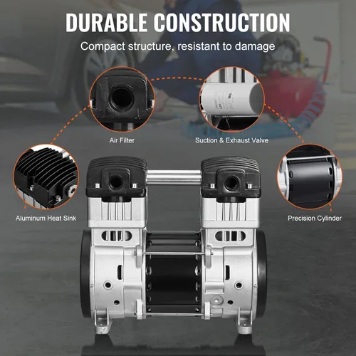 Vista 5 de Motor de compresor de aire VEVOR, compresor de bomba de aire libre de aceite de 2HP 5.2CFM @ 90PSI y presión máxima de 145PSI, motor de compresor