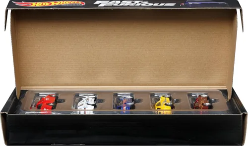 Vista 6 de Hot Wheels Coches de juguete, paquete premium de Fast and Furious Premium, juego de 5 coches de juguete de metal fundido a escala 1:64 en caja