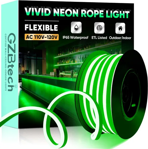 Vista 27 de GZBtech Tira de luces LED flexibles de neón de 16.4 pies, tira de luz impermeable CA de 110-120 V, 120 LEDs/M, iluminación de neón conectable