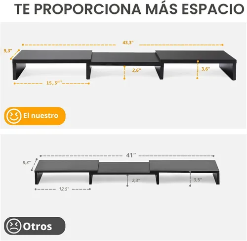 Vista 8 de TAVR - Soporte para monitor doble, organizador de escritorio de oficina para 2 monitores, longitud y ángulo ajustables, 3 estantes, soporte