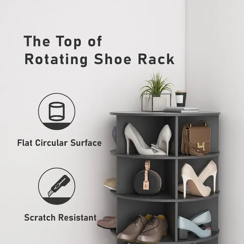 Vista 3 de Moderno zapatero giratorio de 6 niveles, zapatero giratorio de pie, organizador de almacenamiento giratorio de 360 grados, zapatero giratorio
