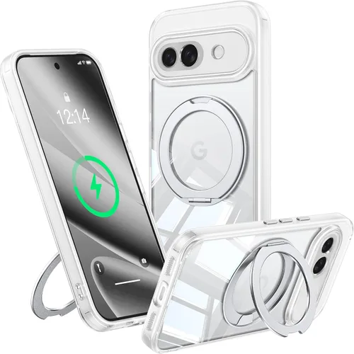 Vista 12 de 【Soporte magnético giratorio de 360°】 Funda para Google Pixel 8A 【Compatible con MagSafe y Pixelsnap】 Funda con soporte de anillo 【Transparente sin