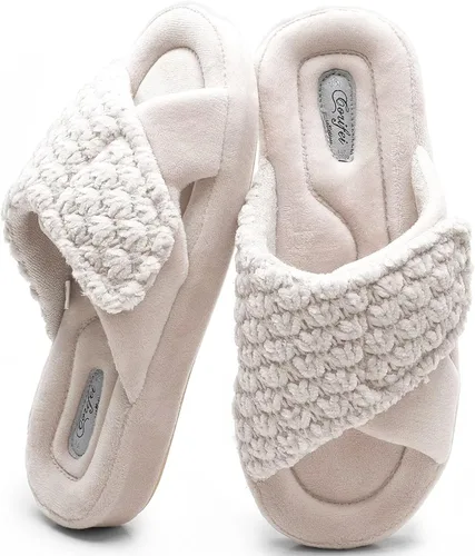 Vista 9 de Zapatillas ortopédicas ajustables con soporte de arco para mujer con espuma viscoelástica para fascitis plantar, zapatillas de casa para mujer