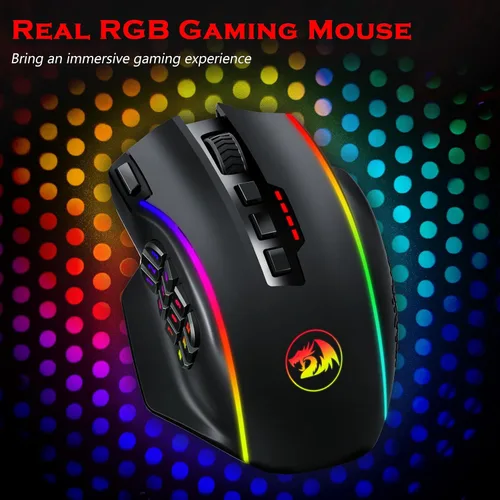 Vista 6 de Redragon Mouse inalámbrico para juegos, mouse MMO para juegos de hasta 16,000 DPI, 16 botones programables macro, recargable RGB con 12 botones