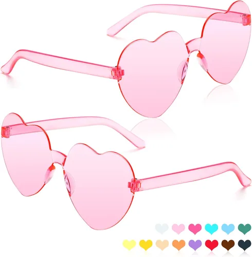 Vista 136 de Lentes de sol con forma de corazón, 2 pares de lentes de sol en forma de corazón, gafas de sol rave para mujeres, regalos de fiesta