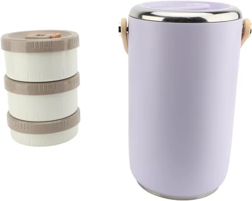 Vista 10 de TOPINCN Termo para comida caliente, 3 capas, apilable, aislada, caja de almuerzo aislada al vacío de acero inoxidable de 2.6 L, recipiente