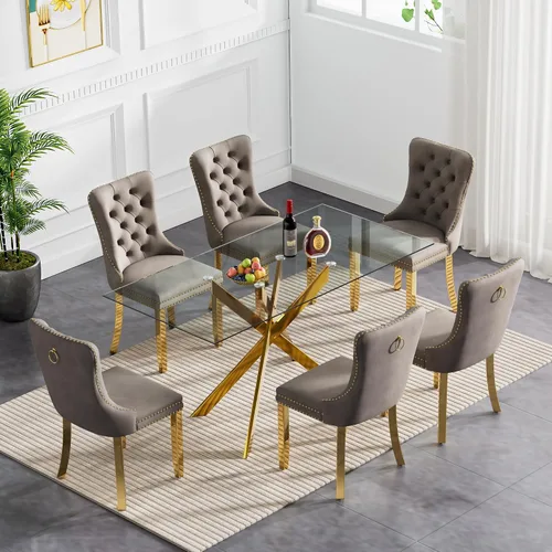 Vista 120 de Juego de mesa de comedor de cristal plateado moderno de 47 pulgadas para 2, juego de mesa de comedor de cocina redonda de 3 piezas con patas