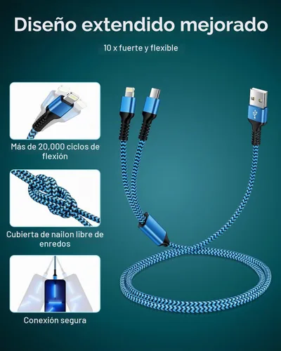 Vista 7 de para cable de carga 2 en 1 Lightning y USB-C de Apple (4 pies), USB a Lightning y USB a USB-C, cable de carga largo y rápido para iPhone 17 Air 16e