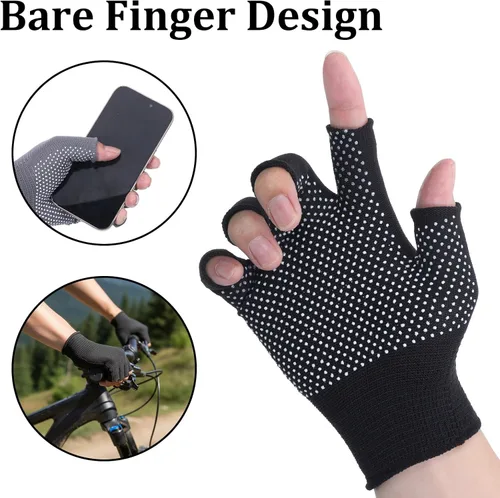 Vista 2 de Guantes de trabajo antideslizantes y transpirables sin dedos, ligeros, antideslizantes, para yoga, ejercicio, ciclismo, entrenamiento, 2 pares
