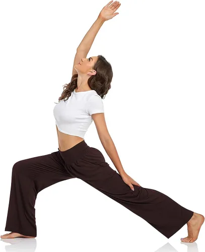 Vista 4 de UEU - Pantalones de yoga para mujer, holgados, informales, de pierna ancha, pantalones cómodos de cintura alta y con bolsillos para deportes