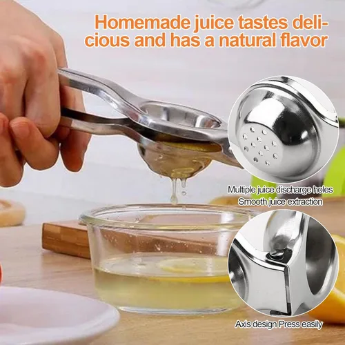 Vista 3 de Exprimidor manual de limón de acero inoxidable, prensa de cítricos de mano, exprimidor de frutas resistente para uso en naranja lima y cocina