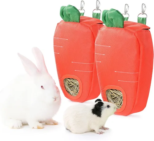 Vista 9 de JanYoo Bolsa alimentadora de heno de conejo para jaula de conejillos de indias, dispensador de heno Timothy, organizador de almacenamiento, grande