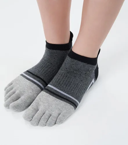 Vista 4 de Calcetines de dedo del pie para hombre, corte bajo, atléticos, de algodón, con 5 dedos divididos, paquete de 6