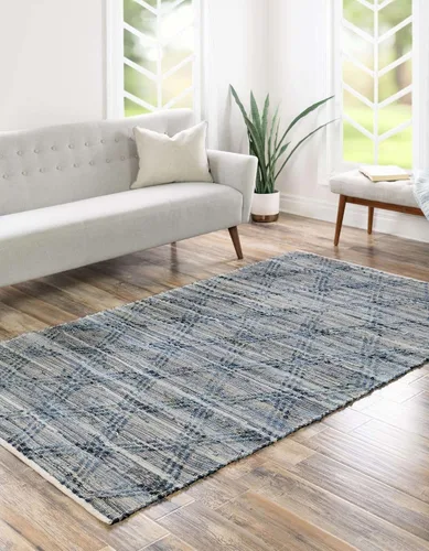 Vista 4 de Unique Loom Chindi Cotton Collection - Alfombra de área - Sally (2 pies 2 pulgadas x 3 pies 1 pulgada, rectangular, azul mezclilla)