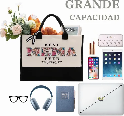Vista 6 de Gkwa Canvas Tote Bag for Gifting, Women Cotton Canvas Bag, Reusable Shopping Bag Negro