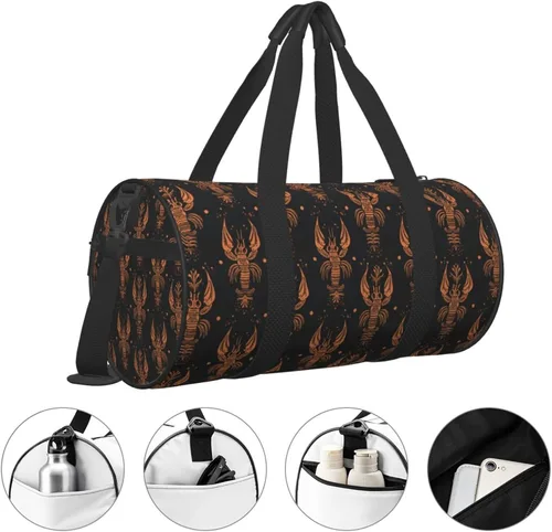 Vista 3 de Large Duffle Bag for Travel - Orange Retro Lobster Print Gym Bag for Women Men, Travel Foldable Bags for Women Men with Zippered Multiple Pockets