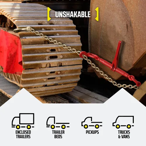 Vista 4 de Cadenas de transporte de amarre de carga DC – Cadena de remolque resistente con cadena de grado 70 de 5/16 pulgadas, ganchos de cadena de troncos