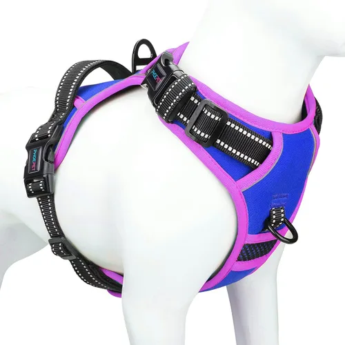 Vista 27 de Arnés para perro sin tirones, chaleco para perro reflectante ajustable de colores únicos, con asa de entrenamiento suave y clips de metal