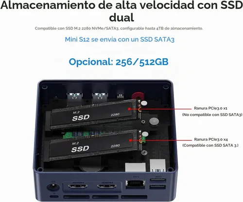Vista 3 de Beelink Mini PC, MINI S12 Intel Lake N95 4C/4T, 8GB DDR4 RAM 256GB SSD