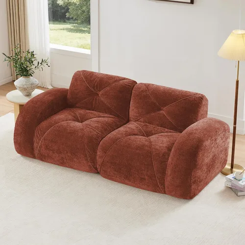 Vista 17 de Velvet Boneless Couch with Ottoman, 80 in Velvet Reversible L Sectional Sofa Overstuffed 32D Boneless Cloud Couch,No Assembly Need, for Small Spaces