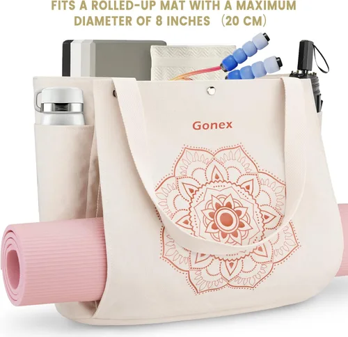 Vista 6 de Gonex Bolsa para Esterilla de Yoga, Bolsa de Gimnasio Tipo Tote con Múltiples Bolsillos para Mujeres y Hombres, Portaesterillas de Yoga de Lona