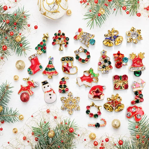 Vista 3 de 24 dijes de uñas de Navidad para uñas acrílicas, diamantes de imitación de uñas 3D, dijes de arte de uñas de diamante, dijes navideños para uñas