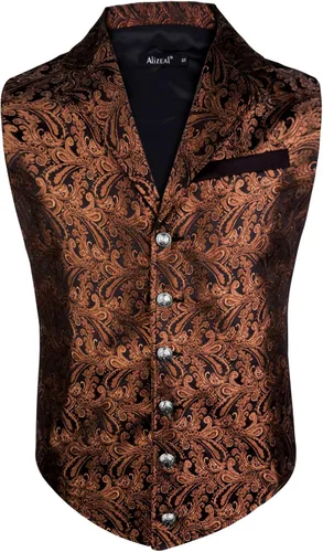 Vista 2 de Alizeal Chaleco de traje de cachemira para hombre, chaleco gótico steampunk floral victoriano