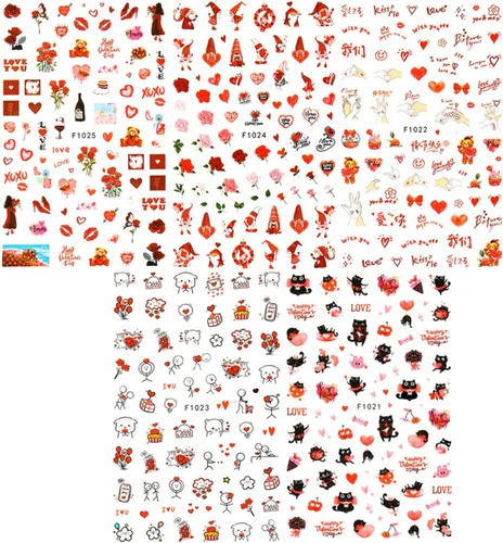 Vista 6 de GRITOSE Calcomanías de uñas para el día de San Valentín, 6 hojas de calcomanías autoadhesivas para decoración de uñas, diseño negro para besar