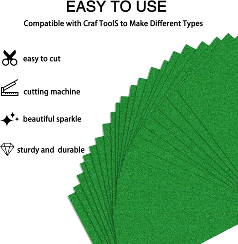 Vista 4 de Cartulina verde con purpurina, papel brillante de tamaño A4, papel con purpurina para Cricut, Gradustion, DIF, manualidades, construcción