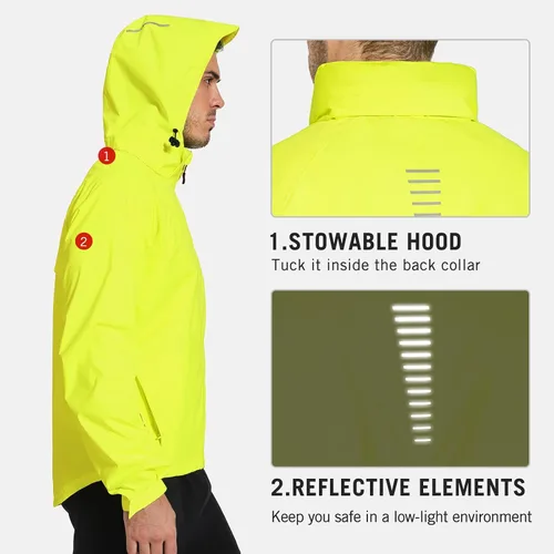 Vista 4 de BALEAF Chaqueta impermeable de ciclismo para hombre, ligera, para correr, golf, con bolsillos plegables