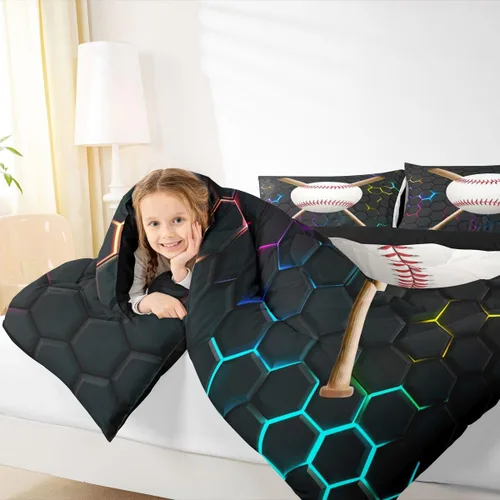 Vista 6 de Erosebridal Juego de edredón de béisbol tamaño individual, juegos de ropa de cama deportiva para niños, edredones y juegos de ropa de cama de nido
