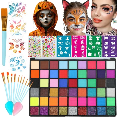 Vista 10 de Face Painting Kit, 12 Split Cake Face Paint Palette Makeup Kit Non-Toxic Water Activated with Brush, Sponge for Party Halloween (12 Split Cakes)