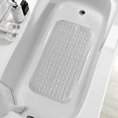 Vista 9 de ZHICHENG Alfombra de baño – Alfombra de ducha antideslizante – Alfombra de baño larga de 31.88 x 15.74 pulgadas para bañera antideslizante – Gris
