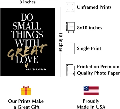 Vista 2 de AMERICAN LUXURY GIFTS Do Small Things With Love - Decoración de pared con cita inspiradora, arte moderno de oficina, impresión sin marco de 8 x 10