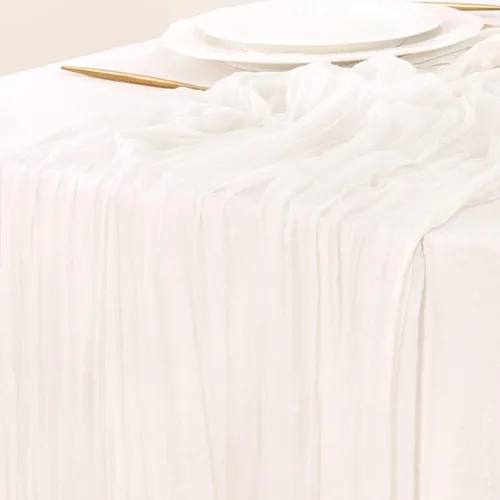 Vista 22 de Socomi Camino de mesa beige para primavera y Pascua, camino de mesa de 170 pulgadas, paño de queso de 14 pies, gasa bohemia rústica para decoración