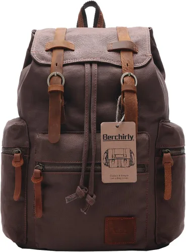 Vista 5 de Berchirly Mochila de cuero de lona casual vintage mochila de viaje Café