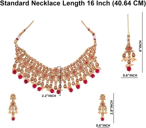 Vista 4 de Efulgenz Indian Jewelry Choker Necklace Maang Tikka Earrings Bollywood Wedding Crystal Kundan Necklace Earrings Head Chain Set