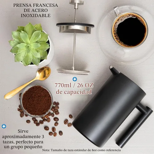 Vista 5 de Mixpresso Cafetera de Prensa Francesa de Acero Inoxidable Negro 26 Oz 770 ml, Prensa Francesa de Acero Inoxidable con Aislamiento de Doble Pared