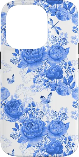 Vista 17 de Funda para iPhone 16 French Country Floral Azul Blanco Toile Grandmillennial Roses