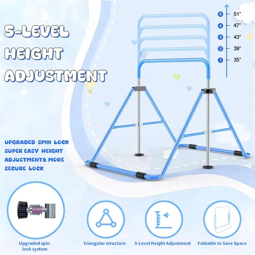 Vista 3 de Safly Fun Foldable Gymnastics Bar for Kids, Adjustable 35"-51", Sturdy 145 lbs Capacity, Easy-to-Assemble, Gymnastics Equipment for Kids for