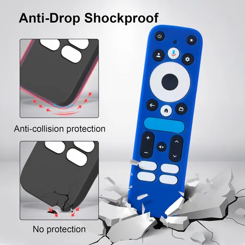 Vista 2 de Funda protectora de silicona azul con correa para 2025 Onn Google TV Box 4K pro Remote, a prueba de golpes, cubierta antisuciedad para controlador